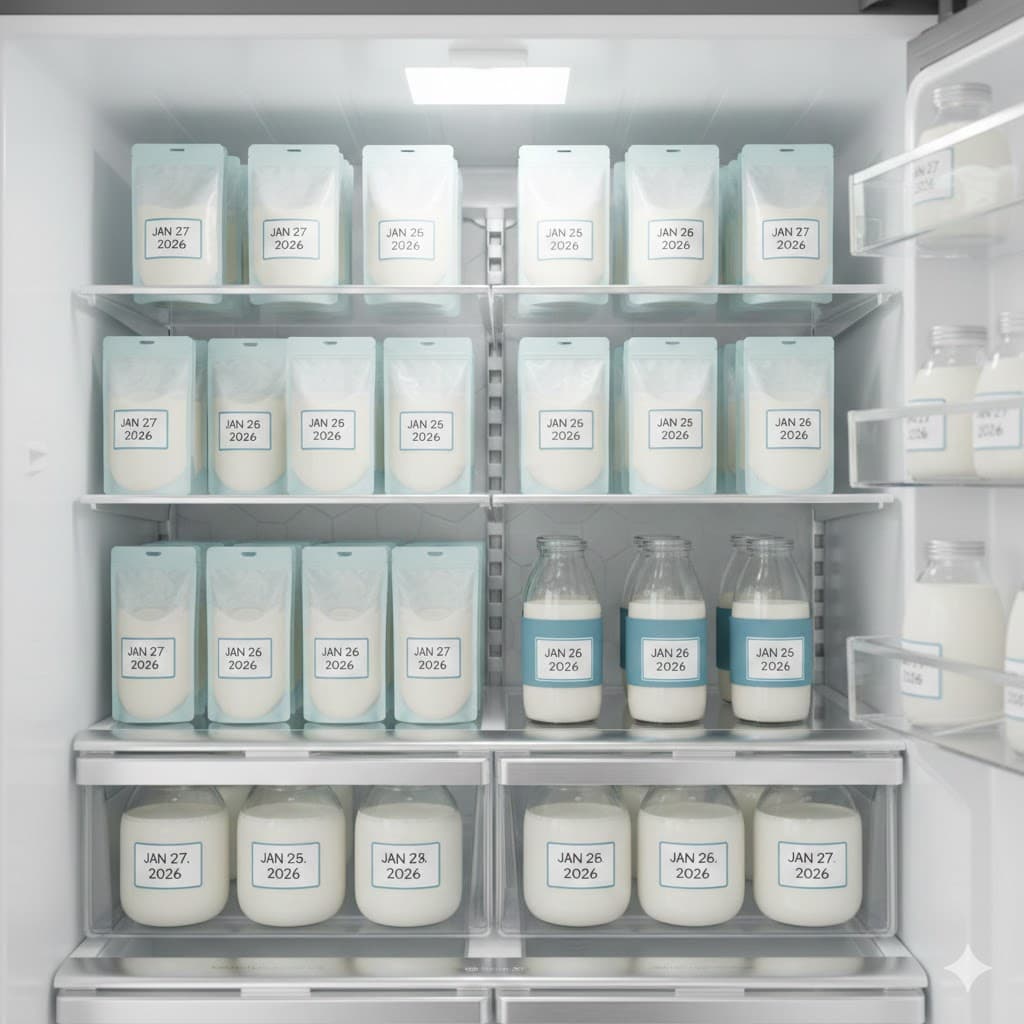 Breast Milk Storage Times: Room 4hrs, Fridge 4 Days, Freezer 6 Months