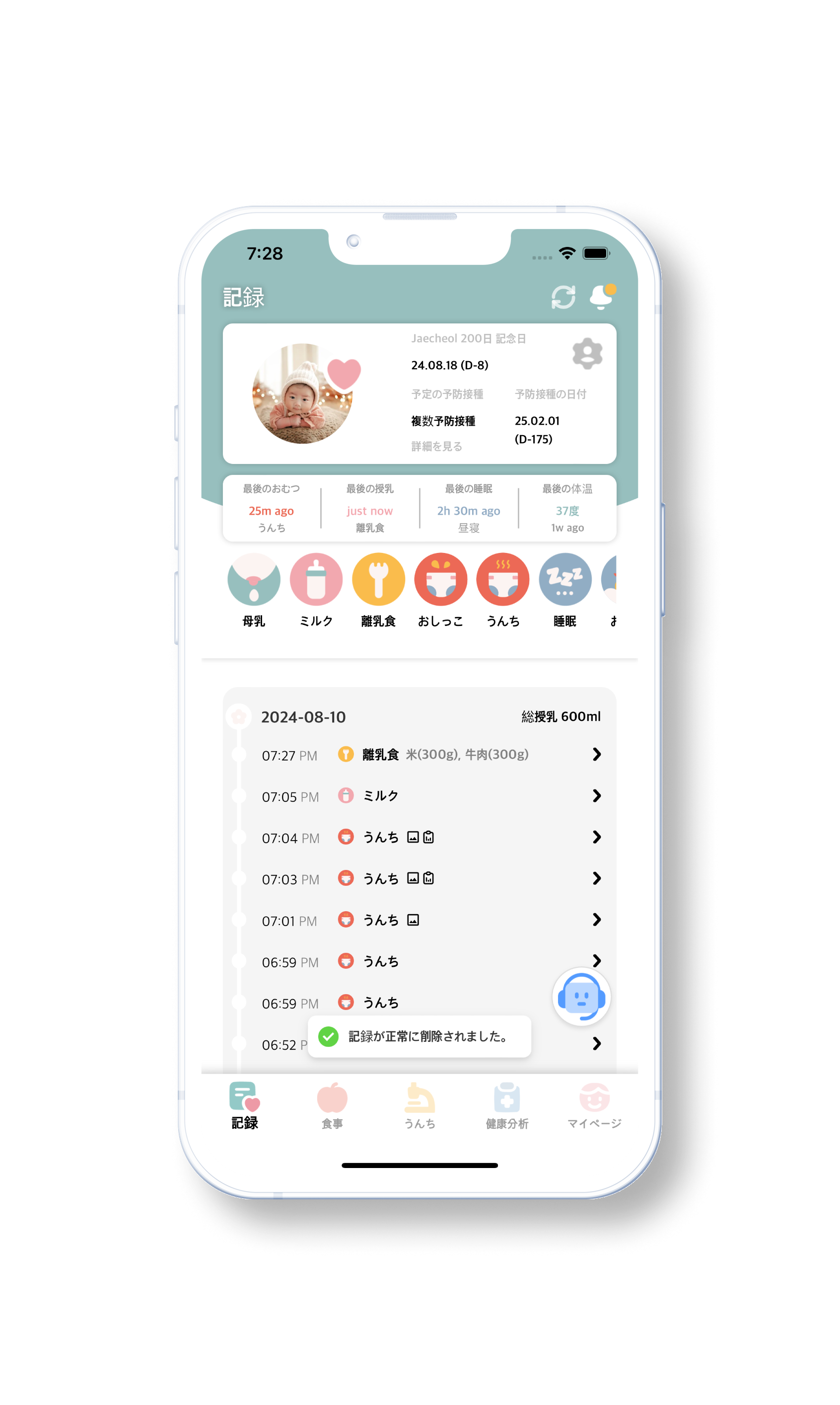 ワンタッチで簡単に
1日の記録
