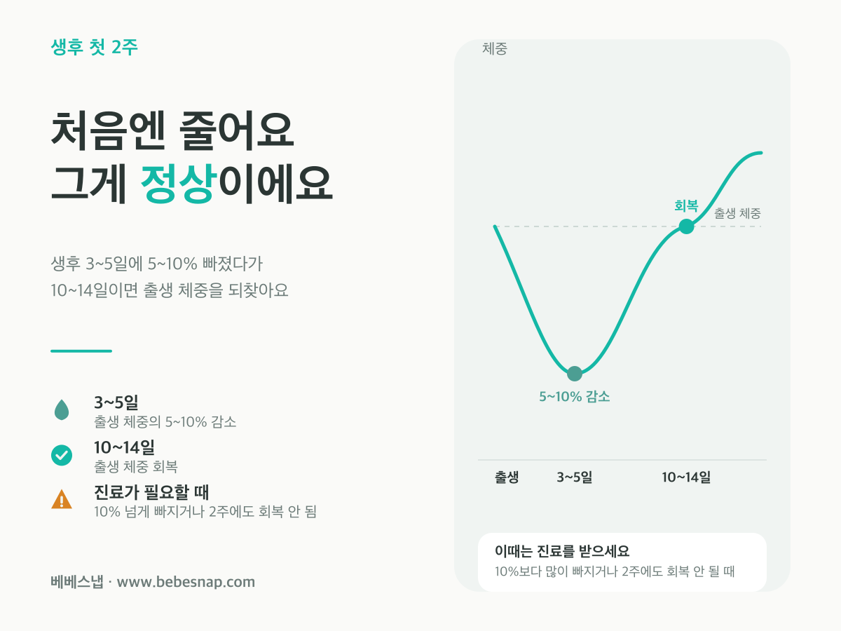 신생아 생리적 체중감소 - 출생 후 며칠간 체중이 줄었다가 생후 2주에 출생 체중을 회복하는 곡선