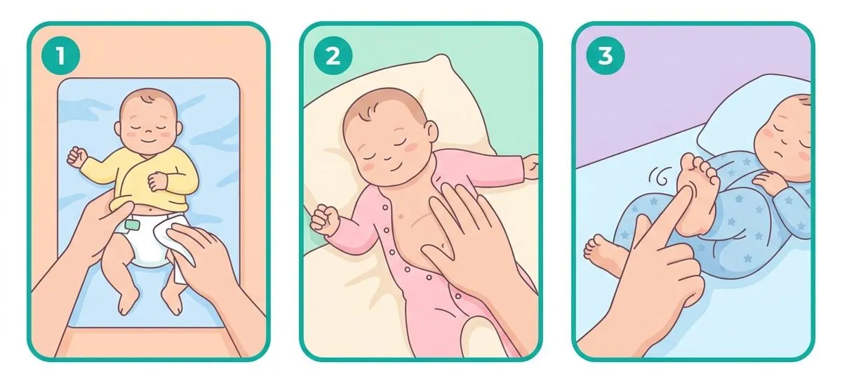 Three gentle ways to wake a sleeping baby: changing the diaper, skin contact on the chest, stroking the sole of the foot